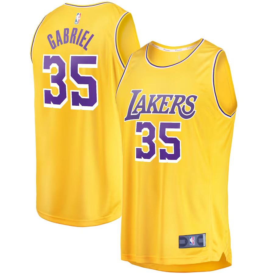 Men Los Angeles Lakers #35 Wenyen Gabriel Fanatics Branded Gold Fast Break Replica NBA Jersey